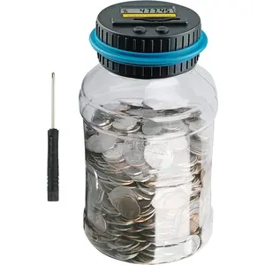 Large Piggy Banks for Adults, Digital Counting Money Jar, 1.8L Capacity Coin Counter Machine with LCD Counter, Change Jars for Saving for Boys, Designed for All US Coins Decor Ornaments Blue
