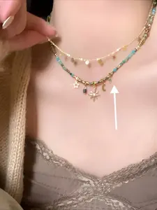 1pcs Exquisite and Unique Bohemian-style String Bead Star and Moon Pendant Necklace, Suitable for Women To Wear During Summer Days, Beach Vacations, Music Festival Parties. It Is Also A Gift for Her and A Good Choice for Christmas Gifts.