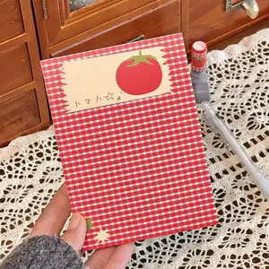 Tomato Grid Notebook A5 – Cute Japanese Gingham Hardcover Journal,78 Sheets, Thick Cream Paper, Vintage Retro Tomato Cover, Kawaii Stationery for Girls Teens, Aesthetic Diary Planner Gift for Students, Soft Blank Notebook for Writing, School, Office or Da
