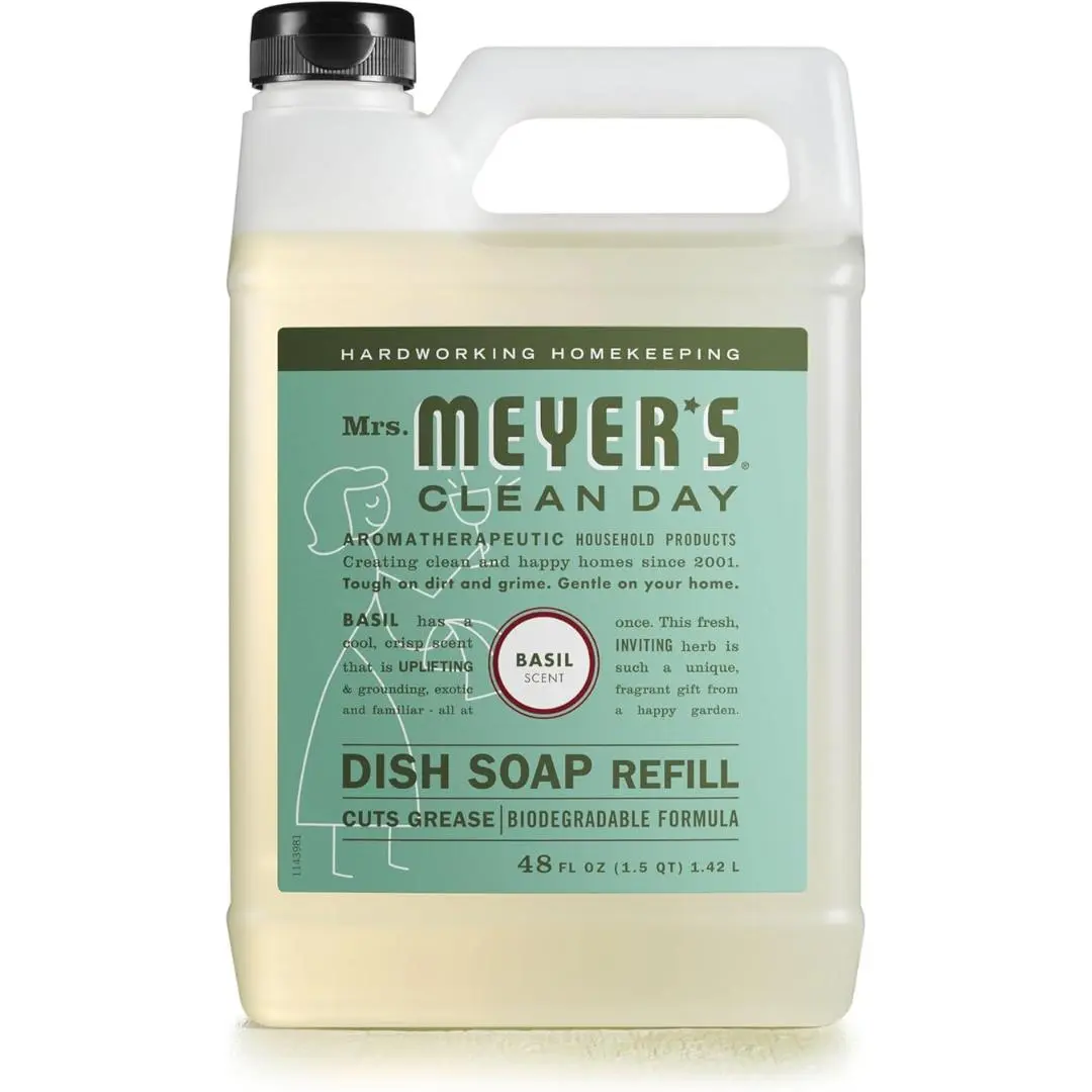 MRS. MEYER'S CLEAN DAY Liquid Dish Soap Refill, Biodegradable Formula, Basil, 48 fl. oz