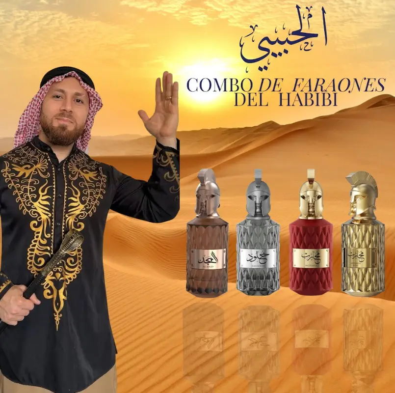 Combo de Faraones del Habibi | Muharib Alpha + Muharib + Muharib + Khulood + Muharib Al Majd | Extrait de Parfum | Men's Fragrances | 85 ML, Arabian Mix, Four Fragrances