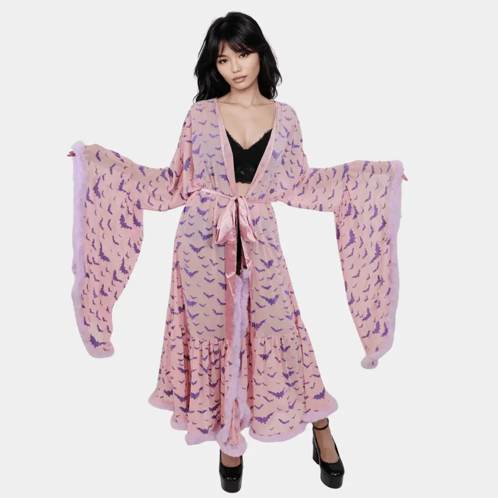 Pastel Goth Draculina Boudoir Feathered Robe | Vampirecore Luxury