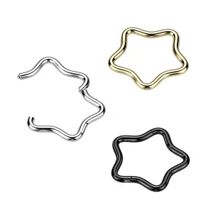 16G/18G Titanium Star Nose Hoop Ring • Clicker Hoop • Nose Ring • Septum Ring • Daith Ring Hoop • Helix Ring • Cartilage Piercing • Star Hoop Earring • Silver • Gold • Black