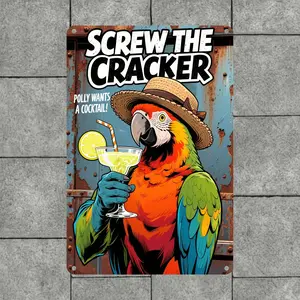 2D Flat - A Single Vintage Metal Sign Featuring a Parrot for Outdoor Decoration, Measuring 8X12 Inches. This Retro And Humorous Aluminum Sign Is Perfect for Adorning Tiki Bars, Lounges, Or As a Gift for Cocktail Lovers