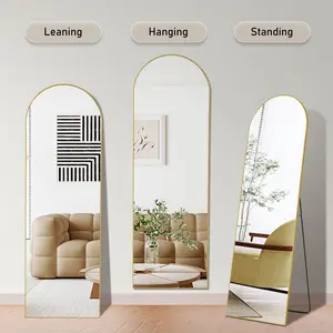 [Live] Full Length Mirror Body Mirror Floor Standing Mirror Hanging/Leaning Against Wall, Aluminum Alloy Thin Frame for Bedroom Cloakroom Decor Black-Arched