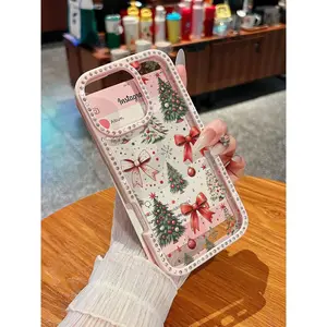 Christmas phone case featuring a festive tree and bow, compatible with iPhone 17/16/15/14/13/12/11, designed with Christmas tree, bow, and gift patterns. It is the perfect Christmas gift for friends, family, or yourself.