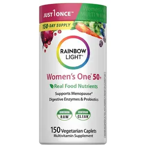 Rainbow Light Womens One + Multivitamin 50 Plus | 150 Caplets | Supports Menopause | with Vitamins C, D, and Zinc | Real Food Nutrients, Digestive Enzymes & Probiotics