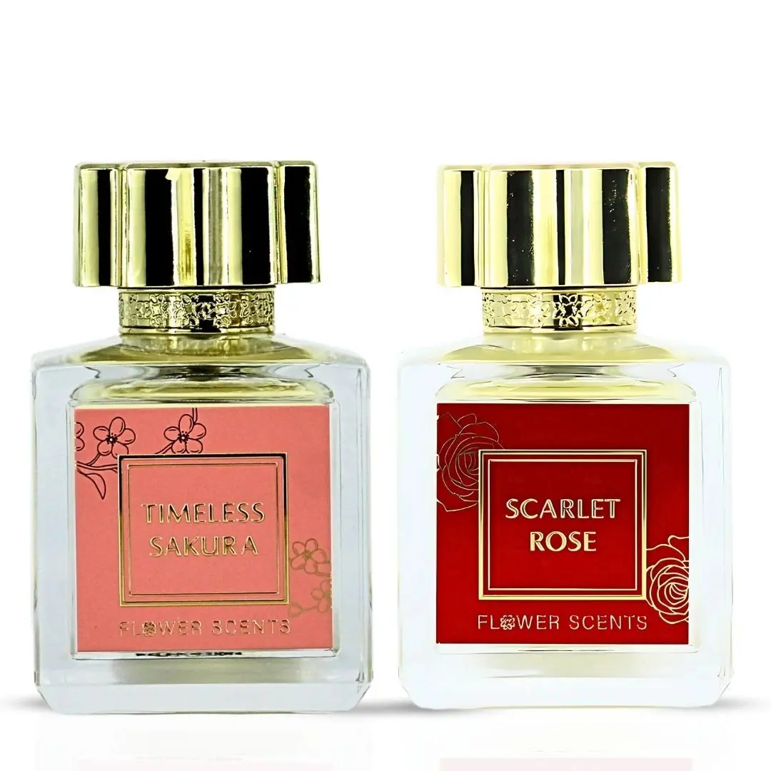 Timeless Sakura & Scarlet Rose Eau de Parfum Sprays 65ml by Flower Scents | Playful Florals Meet Elegant Romance (Bundle)