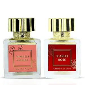 Timeless Sakura & Scarlet Rose Eau de Parfum Sprays 65ml by Flower Scents | Playful Florals Meet Elegant Romance (Bundle)
