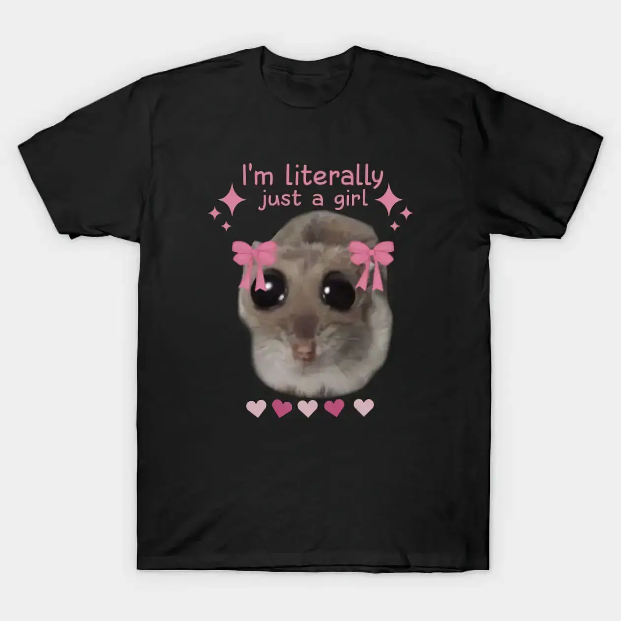 Men's Simple Graphic T-Shirt, Soft 100% Cotton Sad Hamster Meme Print Short-Sleeve Top for Casual & Fitness Wear