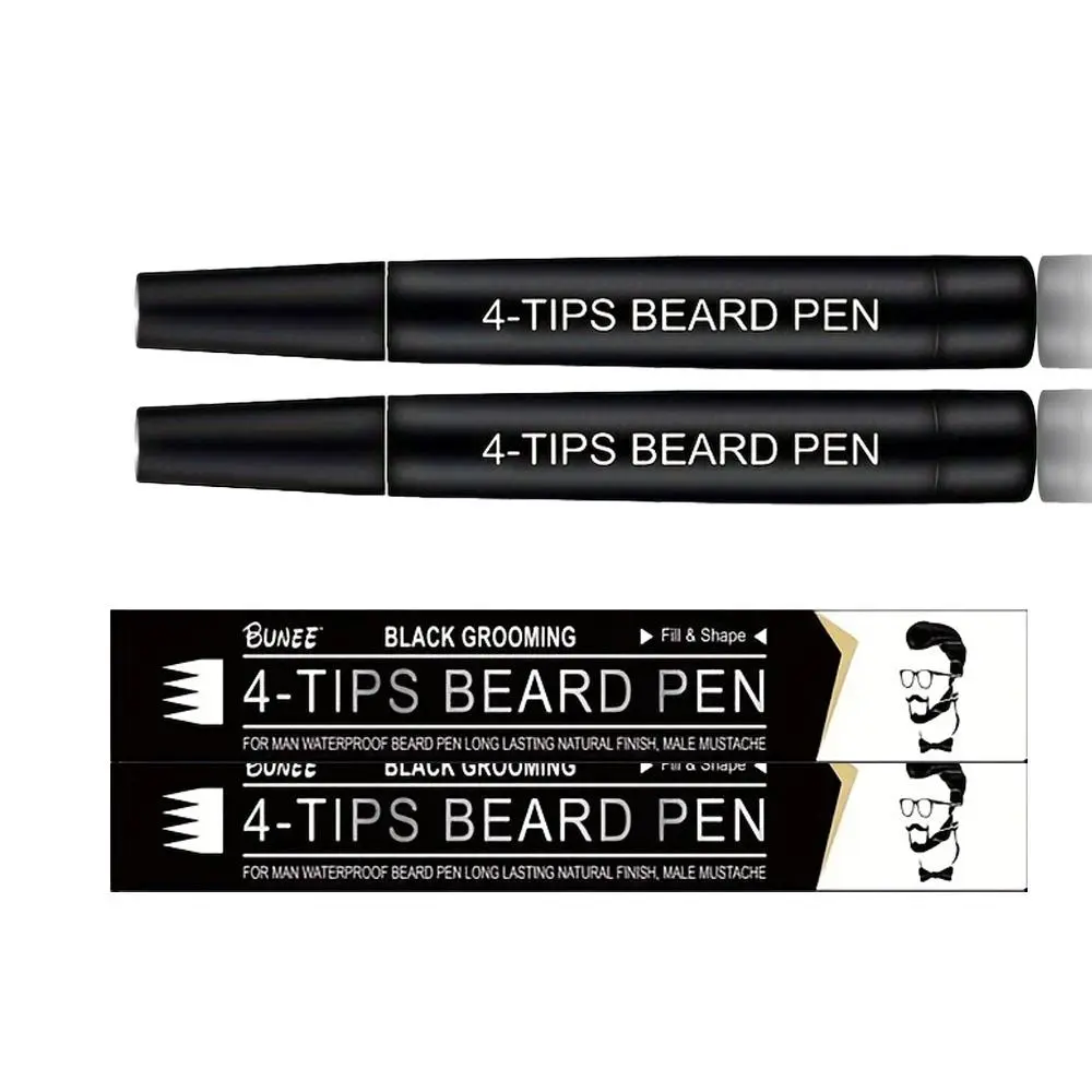 Men's 2-Piece Beard Filler Pen Multi Pack - 4-Prong Tip Thickening Tool, Mustache Brush, Sweat-Proof, Fragrance-Free, Natural, All Skin, Pen Form, Precise Apply, Thickens Hair, 1-1.9 fl oz for Refined Facial Hair Styling, Hair Coloring