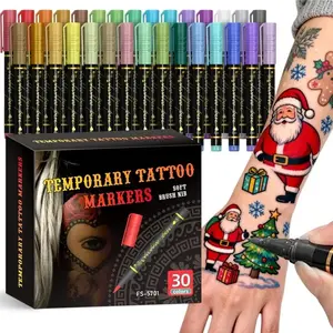 30 Color Temporary Tattoo Pens Set, Easy-To-Use Makeup Body Art Markers, Beginner Friendly Skin Painting Kit, Holiday Party Drawing Tools