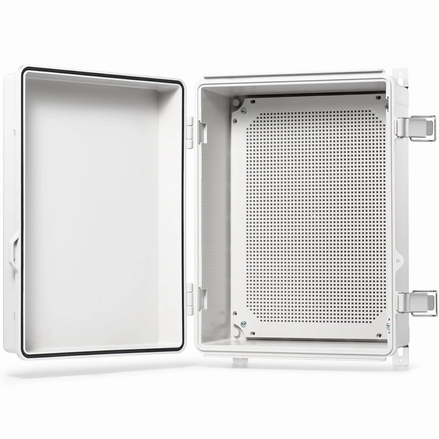 QILIPSU Waterproof Junction Box IP67 Outdoor Plastic Electrical Project Enclosure Weatherproof with Mounting Plate, Wall Brackets, Hinged Grey Cover 16.1"X12.2"X7.1"