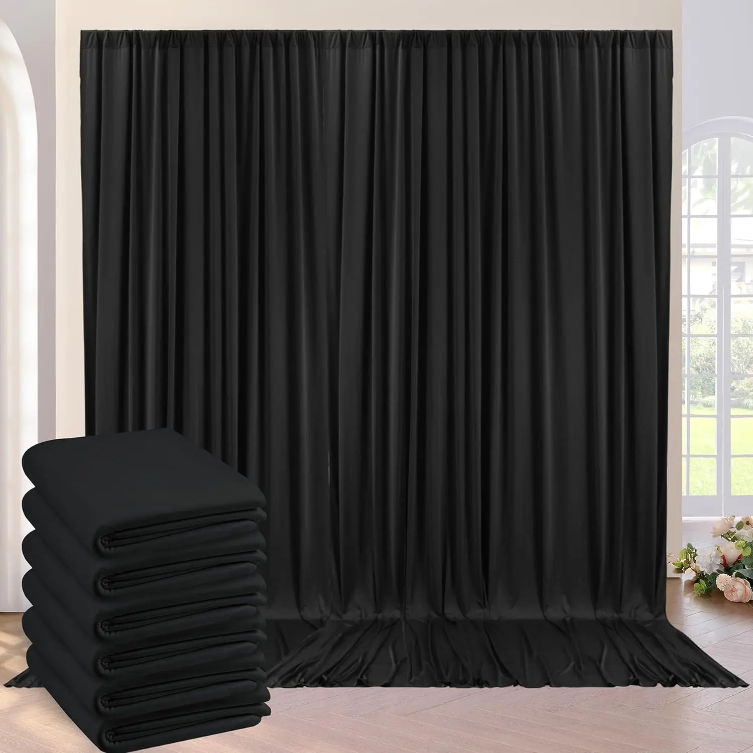 Wrinkle-Free Polyester Fabric Backdrop Curtain Panels - 6-Panel 30ft×10ft Set with 5ft×10ft Thick Drapes, Wipe-Clean, for Halloween, Ceremony, Baby Showers, Decoration & Banner Supplies