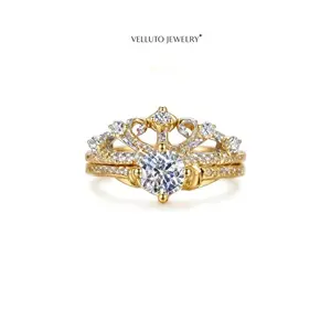 Gold-Plated Moissanite Adjustable Ring, 2.0 Carat Total Weight – Round Cut, Grade D Color, Exquisite and Delicate