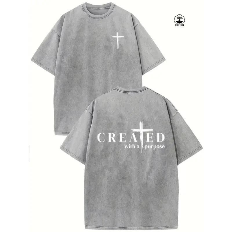 Men's Vintage Casual Geometric Graphic T-Shirt - 230g Heavyweight Washed Pure Cotton Knit, Loose Fit Distressed Round Neck Short-Sleeve, Streetwear Mensfashion Apparel, All Seasons Gifts for Him, Birthday Gifts for Him, Men's Shirts Graphic Tee