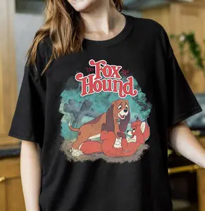 The Fox and the Hound Vintage Classic Poster T-Shirt, Magic Kingdom, WDW Matching Shirts Unisex Cotton Crewneck Shirt Top Womenswear tshirt
