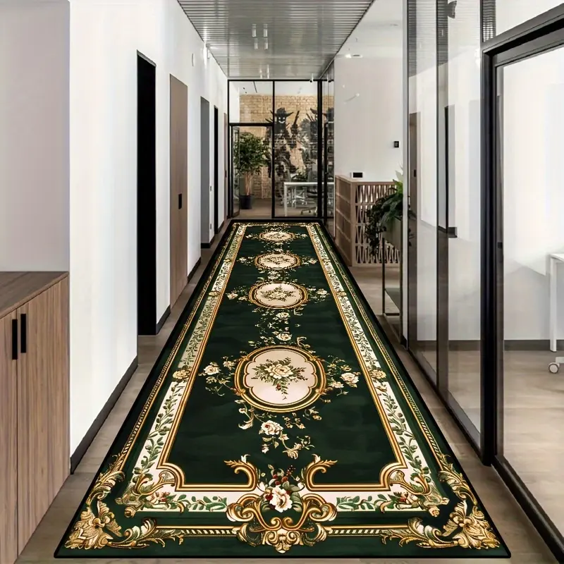 [Golden Velvet] 1pc, European Style Luxurious Hotel Welcome Long Carpet, Villa Foyer And Hallway Stylish Machine Washable Mats, Conference Room High-Quality Carpets, Lounge Area Runner Rugs