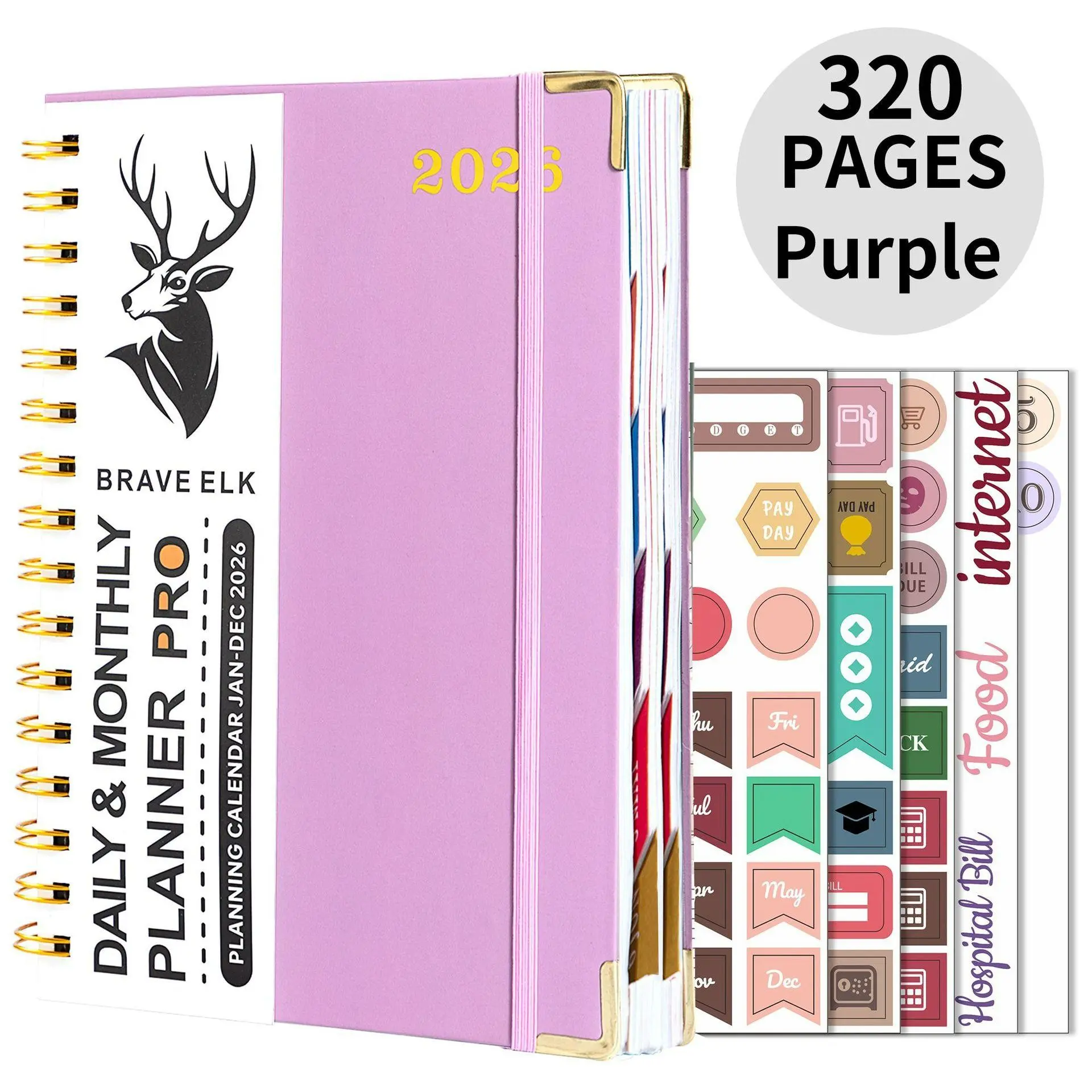 Budget Planner & Monthly Bill Organizer with Pocket, Spiral Bound Planner, Expense Tracker, Budget Diary, A5 Gold Foil Notebook, Soft Leather Cover, Daily Layout