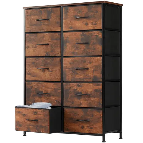 【Deal】Sweetcrispy Modern Storage Cabinet - 10-Drawer Fabric Tower Dresser with Wood Compartment, Breathable Bins, Fabric Finish, Multiple Storage Drawers, Assembly Required, Bedroom Closet Dorm Organization Solution