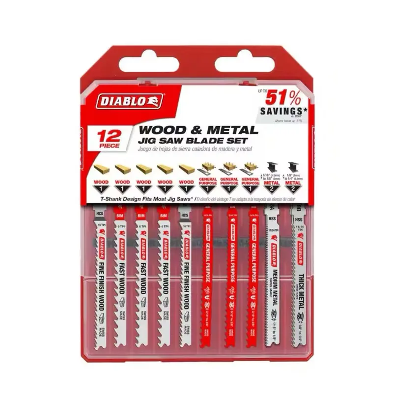DIABLO T-Shank Multi-Size Jig Saw Blade Tool Set (12-Piece), Hardware Accessory for Power Tool Metalworking Applications