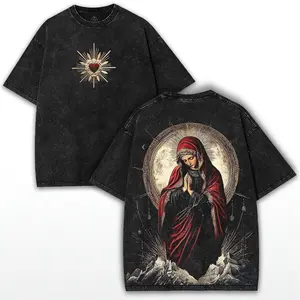 valentine shirts Sacred Heart Virgin Mary Oversized Tee: Vintage Washed Black Faithcore Shirt
