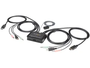 StarTech.com SV211DPUA4K 2 Port DisplayPort KVM Switch - 4K 60Hz - Compact Dual Port UHD DP 1.2 USB Desktop KVM Switch with 4ft Cables & Audio - Bus Powered & Remote Switching - MacBook ThinkPad