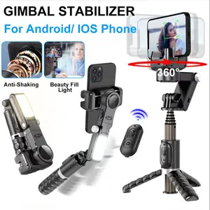 Photography assistance Gimbal Stabilizer Selfie Stick Tripod Gimbal 360 Rotation Following Shooting Mode with Fill Light Alloy Aluminium Black Phone