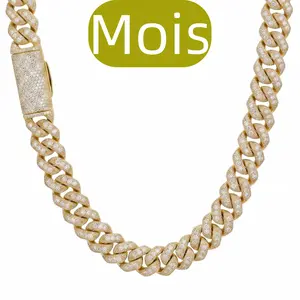 ⑦LUXFINE 12mm Moissanite Cuban Link Necklace, Men's Full Iced Out Miami Cuban Necklace,Solid Metal with Silver Plated, Hip Hop Bling Chain with Secure Moissanite Box Clasp