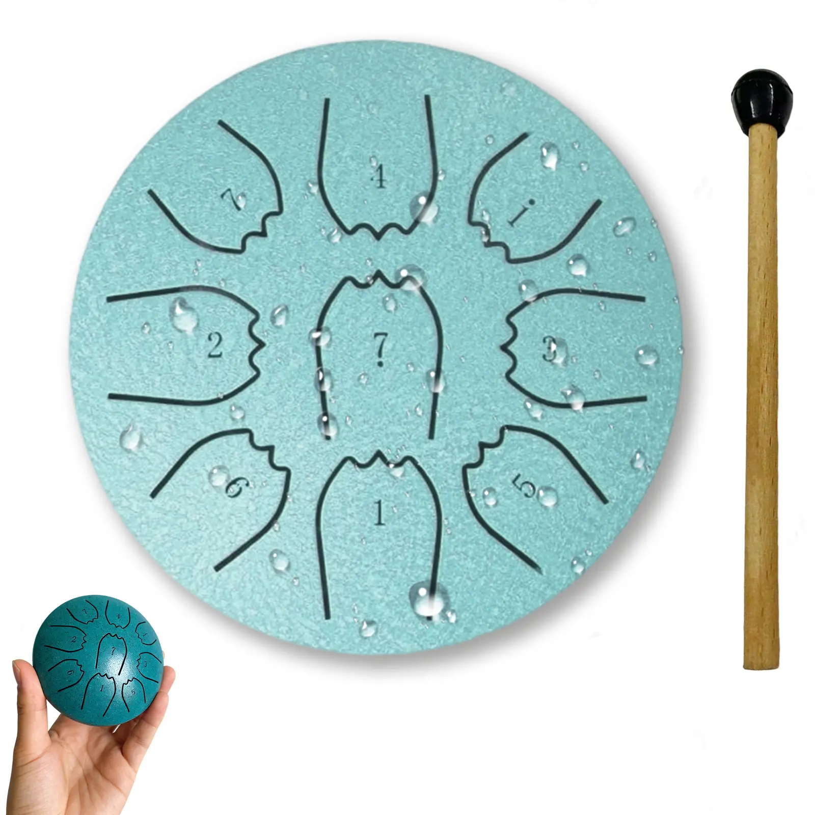 4 Inch 9 Notes Mini Rain Drum, Steel Tongue Drum Portable Hollow Drum, Playable Musical Instrument, Perfect for Outdoor Garden Decoration, Ideal Gift for Beginners & Music Lovers.