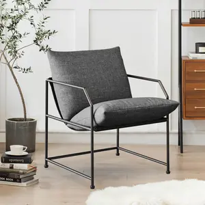 Accent Chair Living Room Chairs Comfy Reading Chair for Bedroom Upholstered Lounge Chair Mid Century Modern Arm Chair Sling Accent Chairs for Living Room Side Sofa Chair Fabric Armchair(Charcoal, 1)