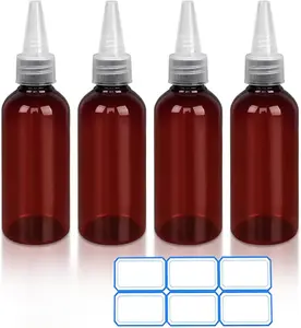 4 Pack 1 Oz (30ml) Amber Plastic Essential Oil Bottles with Funnel, Labels for Liquid Storage - No Droppers Needed