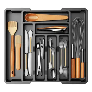 Expandable Silverware Drawer Organizer – BPA-Free Cutlery Tray for Forks, Spoons & Knives – Black Utensil Holder for Kitchen Drawers