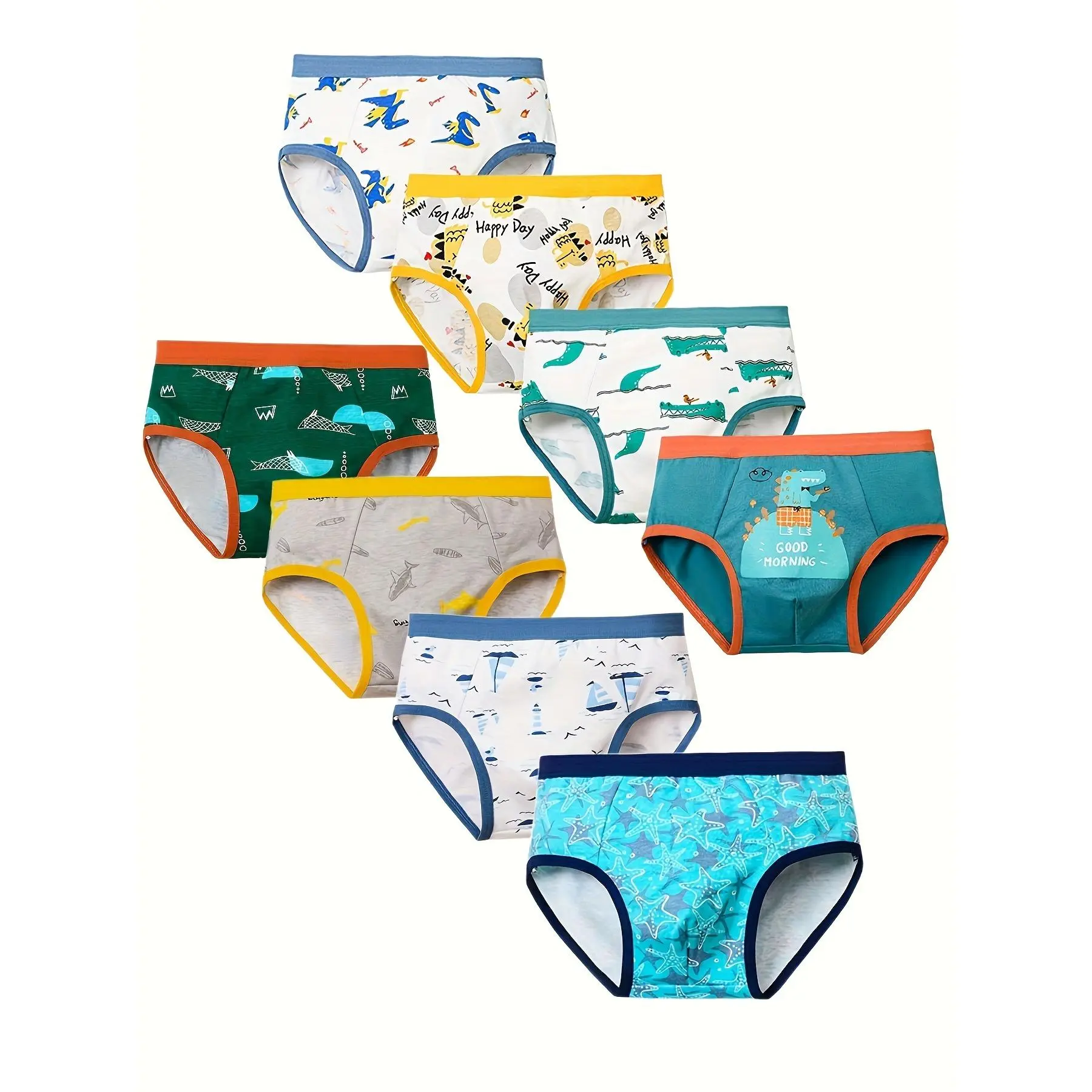 Boys' 8-Pack Ocean Crocodile Print Briefs - Casual Knit 95% Cotton-5% Elastane Underwear, Soft Breathable Stretch Non-Transparent for All Seasons