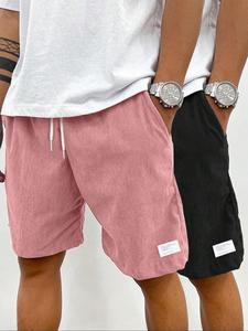 men's solid patched drawstring waist shorts, regular fit casual pocket elastic waist shorts for summer, fit for men, shorts for men, men's bottoms for daily wear, shorts for summer, men shorts, knitted menswear