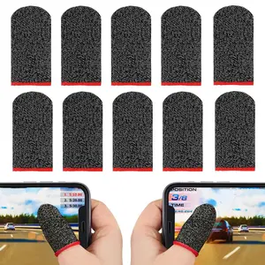 10 Pack Anti-Slip Finger Sleeves for Gaming – Carbon Fiber Black & Red Edge, Sweat-Resistant Touch Screen Gloves for Phones & Tablets