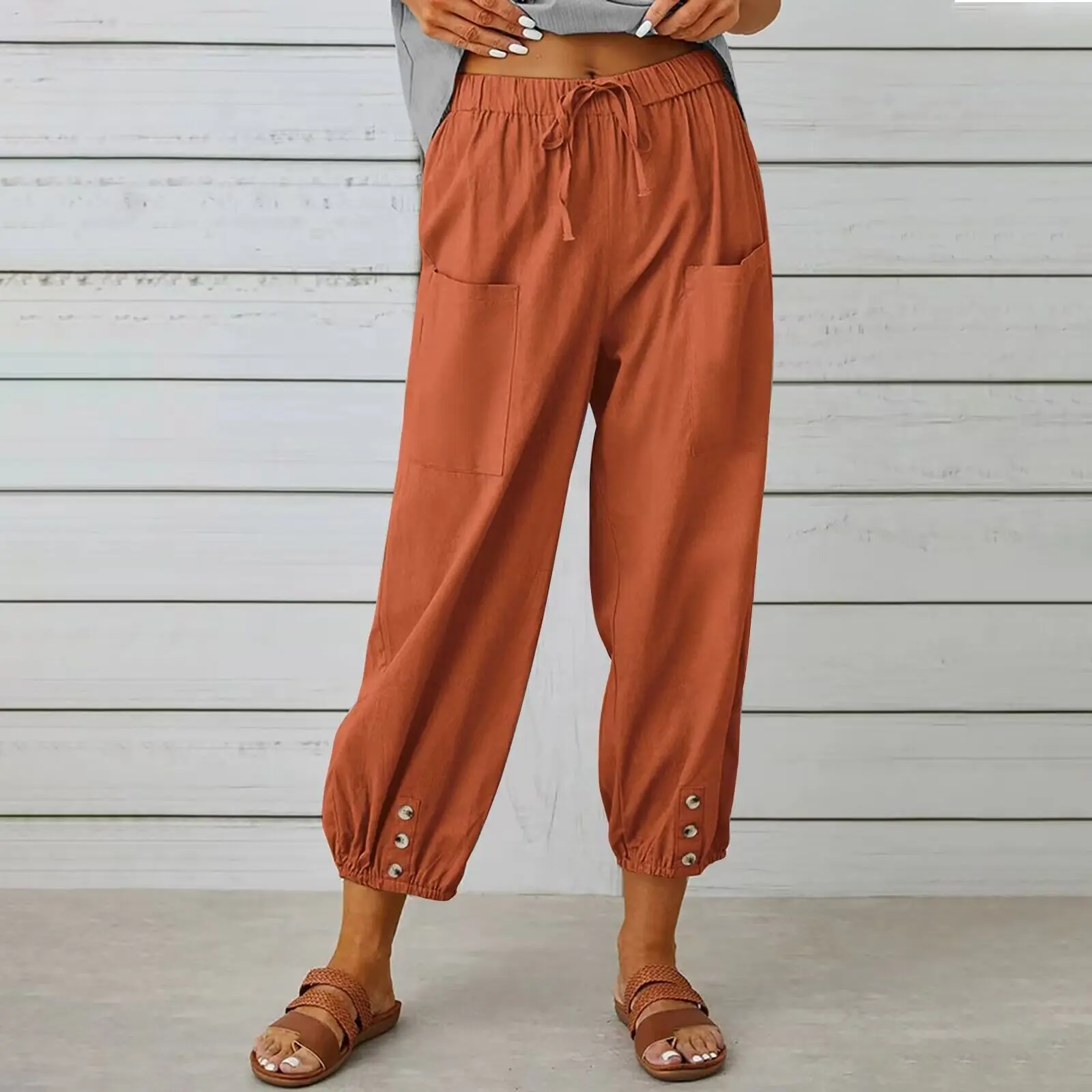 Womens Casual Capri Pants Elastic Waist Baggy Womens wear Bottom sual pants for women business casual dress pants Summer linen casual pants ladies' casual pants women's clothing cargo pants dress pants work pants for girls Trouser Womenswear
