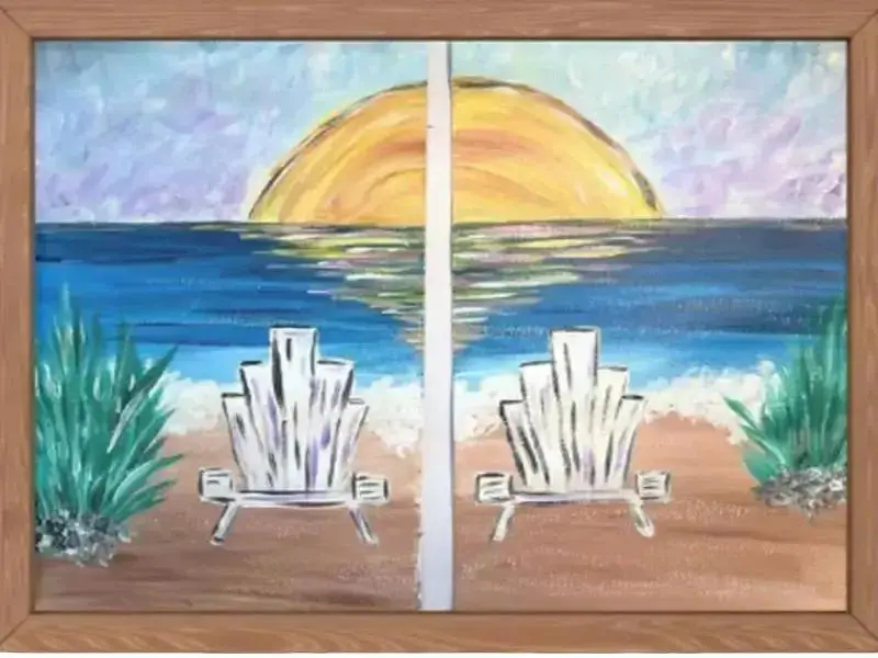 Couple's Sunset Beach Chairs Double Painting Kit with Video Tutorial
