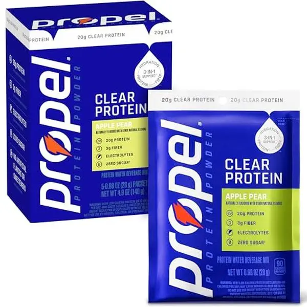 Propel Clear Protein Powder, Apple Pear, (5 Servings), 20g Protein, Zero Sugar, 3g Fiber, 90 Calories, No Added Colors, No Artificial Sweeteners or Flavors, Electrolytes