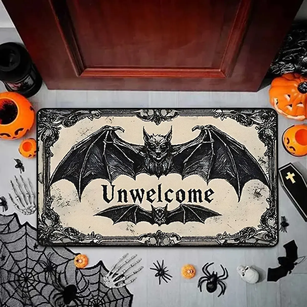 Halloween Bat Welcome Mat, Thick Soft Plush Rug, Fluffy Rugs, Gothic Dark Style Door Mat, Ideal for Living Room Bedroom Entryway, Home Decorative Rug