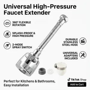 Water Faucet Accessories, Movable Kitchen Faucet Nozzle, 360° Rotating Nozzle, Water-Saving Extender, Splash-Proof, 3 Modes, Chrome Finish