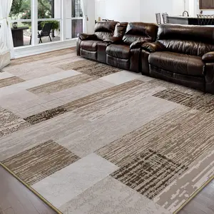 Modern Geometric Patchwork Rug, 5x8ft Beige Large Carpet | Floor Decor for Living Room Bedroom Entryway Dining Room Office Nursery