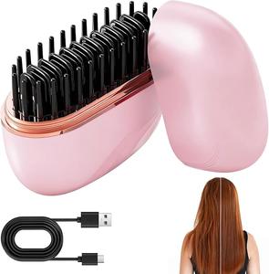 Mini Straightener,Rechargeable Portable Hair Straightener Brush,Fast Heating Hot Comb,3-Speed Temperature Control,Anti Scald Shell,Lightweight and Portable for Home Travel (Pink)