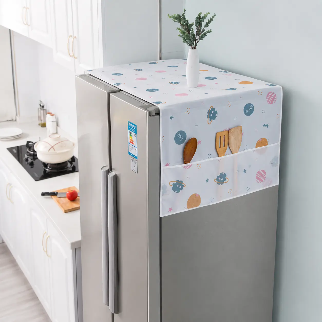 2PCS-Daisy Print Refrigerator Dust Cover with Storage Pockets Multi Functional Waterproof Fridge Top Protector Household Kitchen Appliance Dust Proof Cover 1 Pack,home essentials