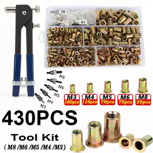 430pcs Rivet Nut Gun Core Kit M3/m4/m5/m6/m8, Repair Tool Set for Flat Head Screws Anti-Slip Nuts, Durable Maintenance Tools