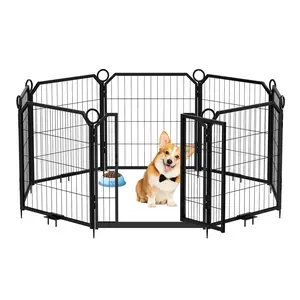 Portable Dog Playpen 24 Inch 8 Panels, Sturdy Metal Animal Barrier Fence with Door, Heavy Duty Indoor Outdoor Pet Kennel Exercise Pen for Yard, Garden, RV Camping, Backyard & Home Isolation