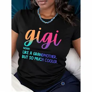 95% Polyester 5% Elastane Casual Crew Neck T-Shirt with Gigi Alphabet Print, All Season Comfort Fit, Knit Fabric Tee