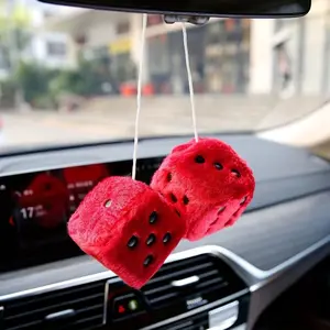Cute Soft Dice-Shape Plush Rearview Mirror Hanging Ornament, Scratch-Proof Car Trinkets, Universal Car Accessories, Auto Interior Decor Pendant for SUVs,summervibes