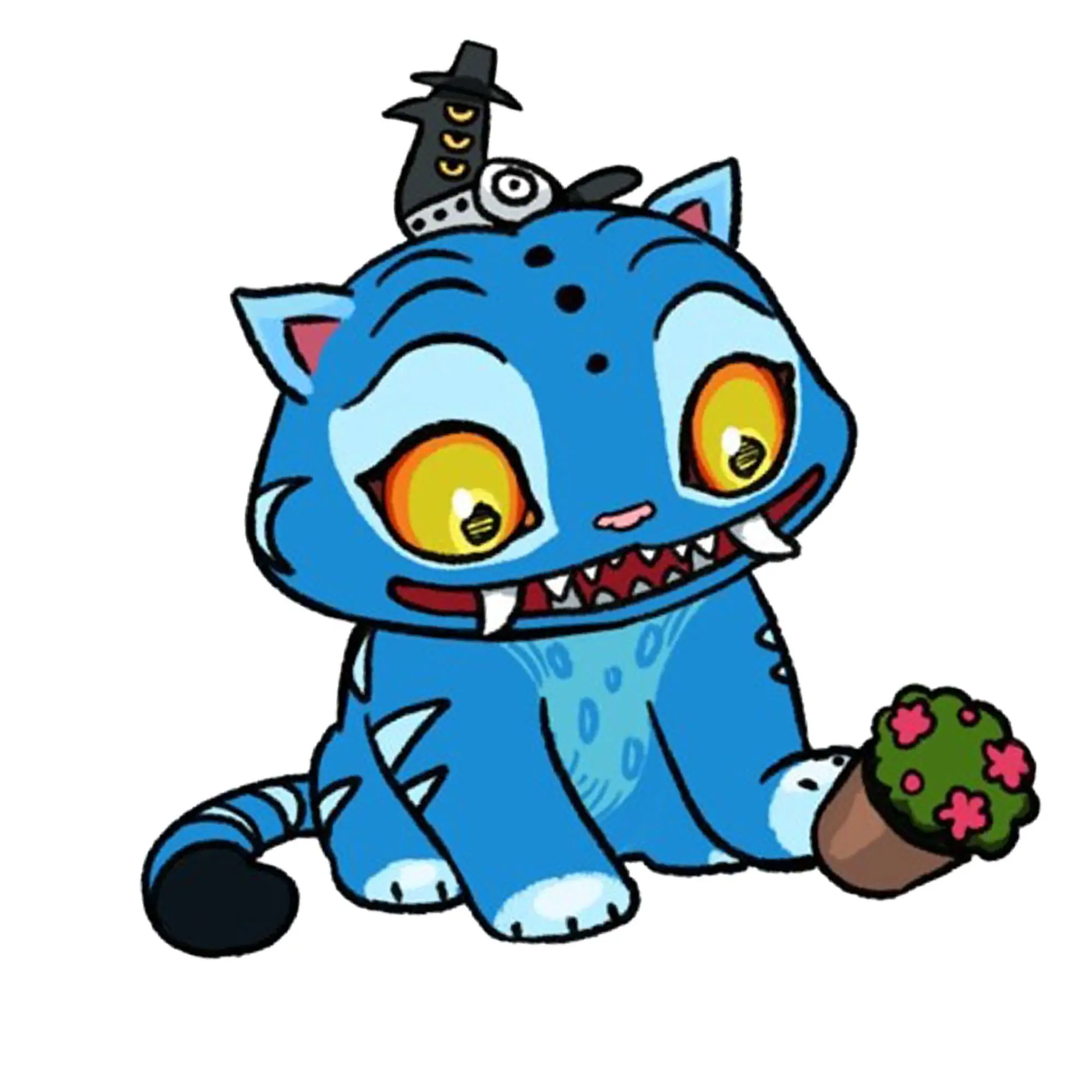 KPOP Blue Demon Tiger Sticker, a Blue Tiger With Round Eyes And a Super Cute Weird Tongue Playing With a Flower Pot, Cute Decal, Gift for Friends, Laptop & Car Vinyl Decal for Fans