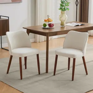 Modern Dining Chair Set of 2, Linen Upholstered Kitchen Chairs with So Lid Wood Legs, Wingback Ergonomic Design, Thick Cushions for Dining Room, Living Room, or Office